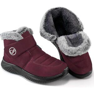 Women Red Snow Boots Waterproof Fur Lined Warm Winter Non-Slip Booties